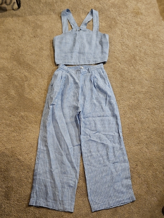 Vitamin A Pants - Vitamin A Light Blue & White Striped Wide-Leg Pants with Matching Crop Top